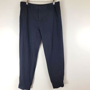 VINCE navy linen mid rise flat front slouchy lightweight jogger ankle pants